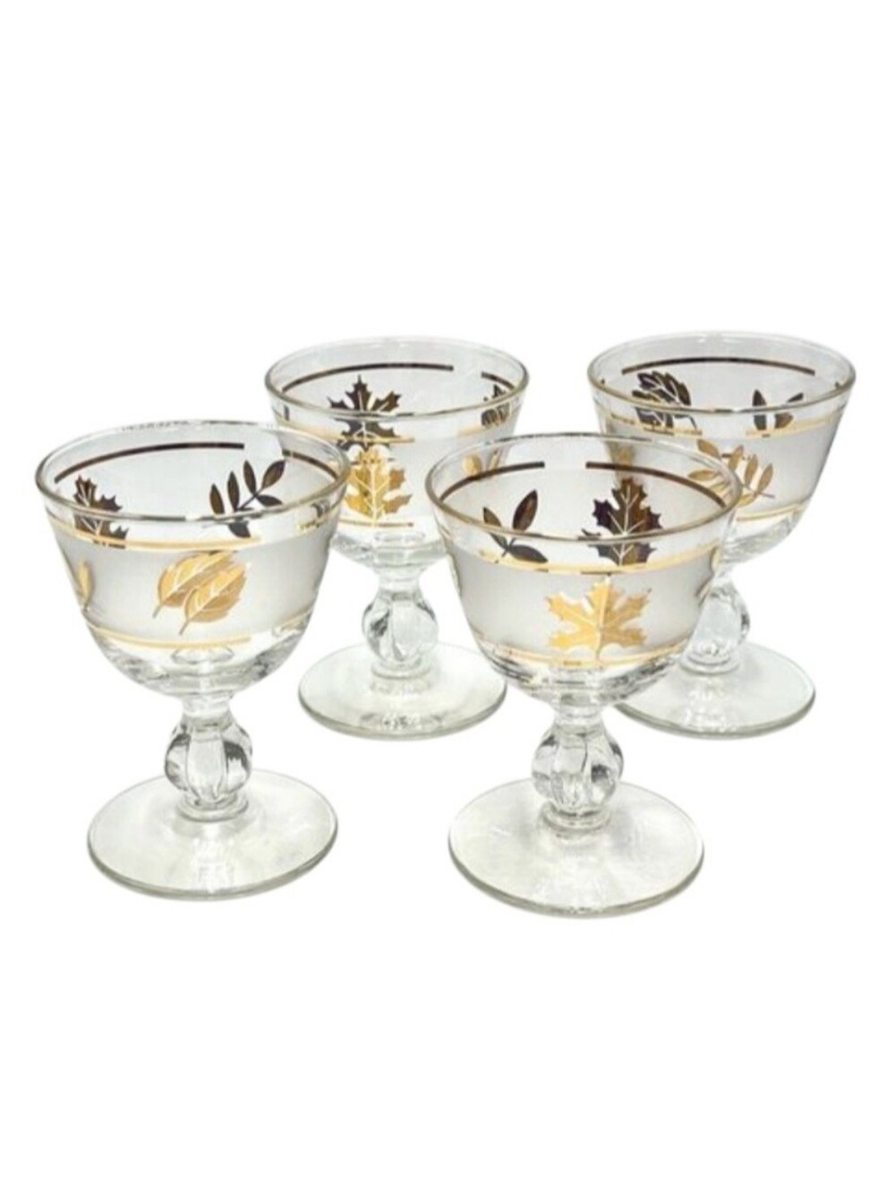 Vintage Libbey Gold Leaf Frosted Glass Champagne Sherbet Cordial 2 Oz Glasses 4